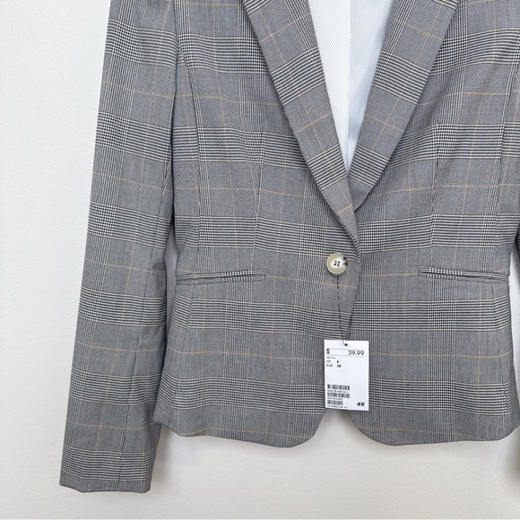 H&M Womens 6 Grey Houndstooth Fitted Blazer - Picture 7 of 12